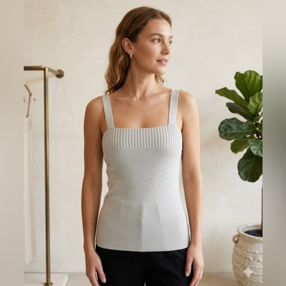 Lafayette 148 NY Women’s X Small Silver Double Knit Dressy Cami Tank Top XS